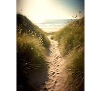 Artery8 Summer Beach Path Photograph Bright Sunny Sandy Coastal Landscape Seascape Extra Large XL Wall Art Poster Print
