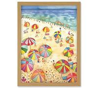 Artery8 Summer Beach Sunshine Folk Art Artwork Framed Wall Art Print A4