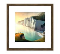 Artery8 Summer Coastal Landscape White Cliffs at Dawn Modern Oil Painting Square Wooden Framed Wall Art Print Picture 8X8 Inch in Brown Artery8 Brown