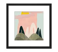 Artery8 Summer Landscape Sunny Abstract Boho Pastel Pink Blue Watercolour Painting Square Wooden Framed Wall Art Print Picture 8X8 Inch in Black Artery8 Black