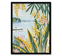 Artery8 Summer Marina Coastal Wildflowers Pastel Colour Living Room Artwork Framed Wall Art Print A4