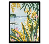 Artery8 Summer Marina Coastal Wildflowers Pastel Colour Living Room Artwork Framed Wall Art Print A4