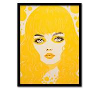 Artery8 Summer Romance Young Woman Abstract Portrait Bright Yellow Contour Artwork Framed Wall Art Print A4