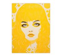 Artery8 Summer Romance Young Woman Abstract Portrait Bright Yellow Contour Large Wall Art Poster Print Thick Paper 18X24 Inch