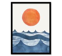 Artery8 Summer Sun Over Ocean Waves Abstract Watercolour Framed Art Print in Orange | Size: W12" x H16" Artery8 Orange W12" x H16"