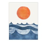 Summer Sun Over Ocean Waves Abstract Watercolour Wall Art Print Artery8 Orange W24 inch x H32 inch