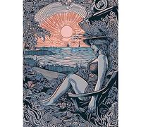 Artery8 Summer Sunbathing Coastal Landscape Illustration Large Wall Art Poster Print Thick Paper 18X24 Inch