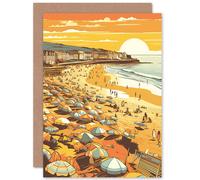 Artery8 Summer Sunset at Busy Sandy Promenade Beach Travel Birthday Sealed Greeting Card Plus Envelope Blank inside