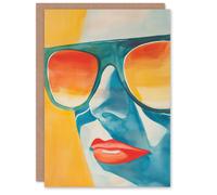 Artery8 Summer Sunset Sunglasses Portrait Watercolour Greeting Birthday Card Him Her All Blank