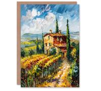 Artery8 Summer Tuscan Farmhouse Oil Painting Colourful Greeting Birthday Card Him Her All Blank