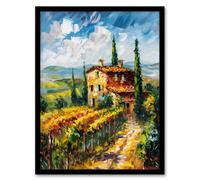 Artery8 Summer Tuscan Farmhouse Oil Painting Colourful Wall Art Print - A4 Size