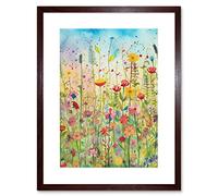 Artery8 Summer Wild Flower Blossom Meadow Folk Art Artwork Framed Print Wall Art 9X7 Inch