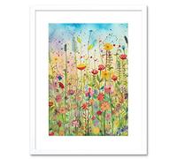Wall Art Print Summer Wild Flower Blossom Meadow Folk Artwork Framed 9X7 Inch Artery8 White W7 inch x H9 inch