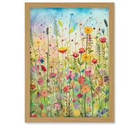 Artery8 Summer Wild Flower Blossom Meadow Folk Art Artwork Framed Wall Art Print A4