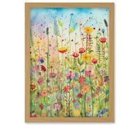 Artery8 Summer Wild Flower Blossom Meadow Folk Art Artwork Framed Wall Art Print A4