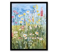 Artery8 Summer Wildflower Meadow Floral Watercolour Framed Art Print | Size: A4 Artery8 Multicolor A4