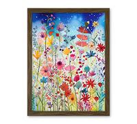 Artery8 Summer Wildflower Meadow Folk Art Artwork Framed Wall Art Print 18X24 Inch
