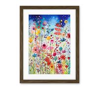 Artery8 Summer Wildflower Meadow Folk Art Artwork Framed Wall Art Print 18X24 Inch