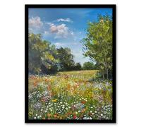 Summer Wildflower Meadow Landscape Summer Oil Framed Art Print Artery8 Green A4