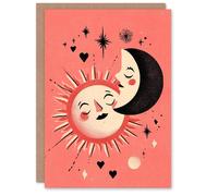 Artery8 Sun and Crescent Moon Celestial Couple Retro Pink Valentine's Day Card