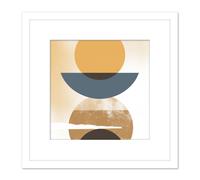 Artery8 Sun Moon Eclipse Abstract Modern Simple Boho Bohemian Ochre Grey Square Wooden Framed Wall Art Print Picture 8X8 Inch in White Artery8 White