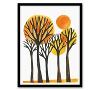 Artery8 Sun Over Autumn Trees Bright Abstract Watercolour Living Room Artwork Framed Wall Art Print 18X24 Inch