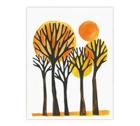 Artery8 Sun Over Autumn Trees Bright Abstract Watercolour Living Room Extra Large XL Wall Art Poster Print