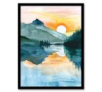 Sun Rising Over Lake Blanche Mountain Landscape Framed Wall Art Artery8 Green A4