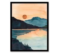 Sun Rising Over Loch Shiel Lakeside Mountains Framed Art Print Artery8 Dark Blue A4