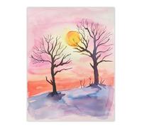 Artery8 Sun Rising Over Two Winter Trees Snow Landscape Wall Art Print in Pink | Size: W18" x H24" Artery8 Pink W18" x H24"