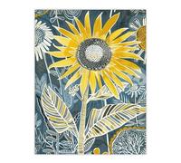 Artery8 Sunflower Blue Yellow Inverted Line Quirky Art Living Room Extra Large XL Wall Art Poster Print
