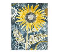 Artery8 Sunflower Blue Yellow Inverted Line Quirky Art Wall Art Print | Size: W12" x H16" Artery8 Yellow W12" x H16"