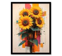 Artery8 Sunflower Bouquet Modern Floral Abstract Painting Framed Art Print in Yellow | Size: A4 Artery8 Yellow A4