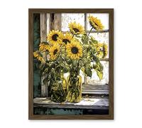 Artery8 Sunflowers Still Life Watercolour Painting Yellow Flowers Farmhouse Window Sill Artwork Framed Wall Art Print 18X24 Inch