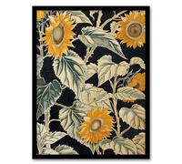 Artery8 Sunflowers with Leafy Stalks Painting Floral Living Room Artwork Framed Wall Art Print A4