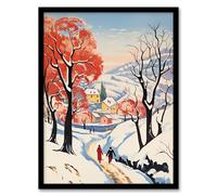 Artery8 Sunny Winter Day Village Countryside Road Artwork Framed Wall Art Print 18X24 Inch