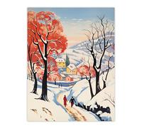 Artery8 Sunny Winter Day Village Countryside Road Extra Large XL Wall Art Poster Print
