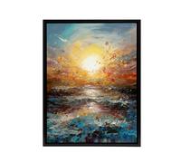 Artery8 Sunrise At Sea Abstract Seascape Framed Canvas Wall Art Print in Blue | Size: W24" x H32" Artery8 Blue W24" x H32"