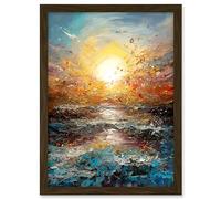 Artery8 Sunrise at Sea Abstract Seascape Splatter Art Artwork Framed A3 Wall Art Print