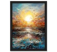 Artery8 Sunrise at Sea Abstract Seascape Splatter Art Artwork Framed A3 Wall Art Print