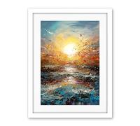 Artery8 Sunrise at Sea Abstract Seascape Splatter Art Artwork Framed Wall Art Print 18X24 Inch
