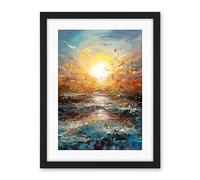 Artery8 Sunrise at Sea Abstract Seascape Splatter Art Artwork Framed Wall Art Print 18X24 Inch
