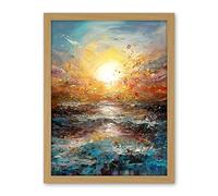 Artery8 Sunrise at Sea Abstract Seascape Splatter Art Artwork Framed Wall Art Print 18X24 Inch