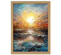 Artery8 Sunrise at Sea Abstract Seascape Splatter Art Artwork Framed Wall Art Print A4