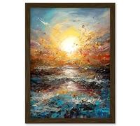 Artery8 Sunrise at Sea Abstract Seascape Splatter Art Artwork Framed Wall Art Print A4