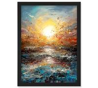 Artery8 Sunrise at Sea Abstract Seascape Splatter Art Artwork Framed Wall Art Print A4