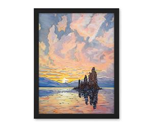 Artery8 Sunrise Atmospheric Clouds Over Mono Lake Mountain Lakeside Landscape Modern Watercolour Painting Artwork Framed Wall Art Print 18X24 Inch