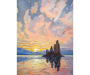 Artery8 Sunrise Atmospheric Clouds Over Mono Lake Mountain Lakeside Landscape Modern Watercolour Painting Large Wall Art Poster Print Thick Paper 18X24 Inch