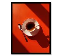 Sunrise Coffee Cup Shadow Red Aerial View Framed Wall Art Artery8 Red A4