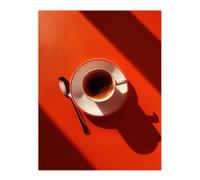 Sunrise Coffee Cup Shadow Red Aerial View Wall Art Print Artery8 Red W24 inch x H32 inch